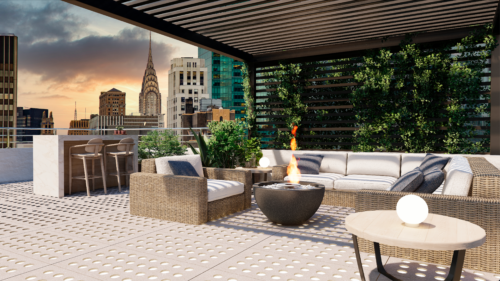 Lumex™ Pavers glass flooring on rooftop in New York City. Illuminating the walkway, while be aesthetically pleasing.